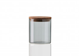 RAW - Opbevaringsglas lille smoke glas, teaktræ-låg