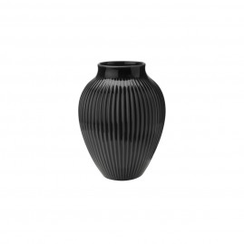 Knabstrup Keramik - Vase m. riller 20 cm, Sort