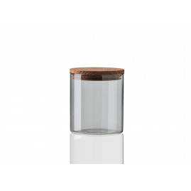 RAW - Opbevaringsglas lille smoke glas, teaktræ-låg
